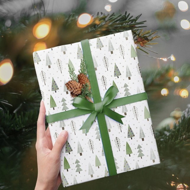 Papel De Presente Padrão Verde Moderno das Árvores de Natal (Criador carregado)