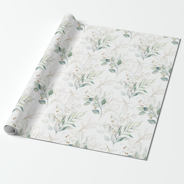 Papel De Presente Padrão Verde Pastel Floral Verde (Desenrolado)