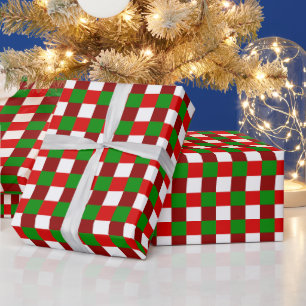 Papel De Presente Padrão verde vermelho de cheque marroquino no Nata