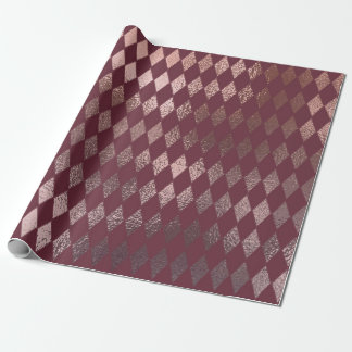 Papel De Presente Padrão Verificado de Diamante rosa Dourado na Borg