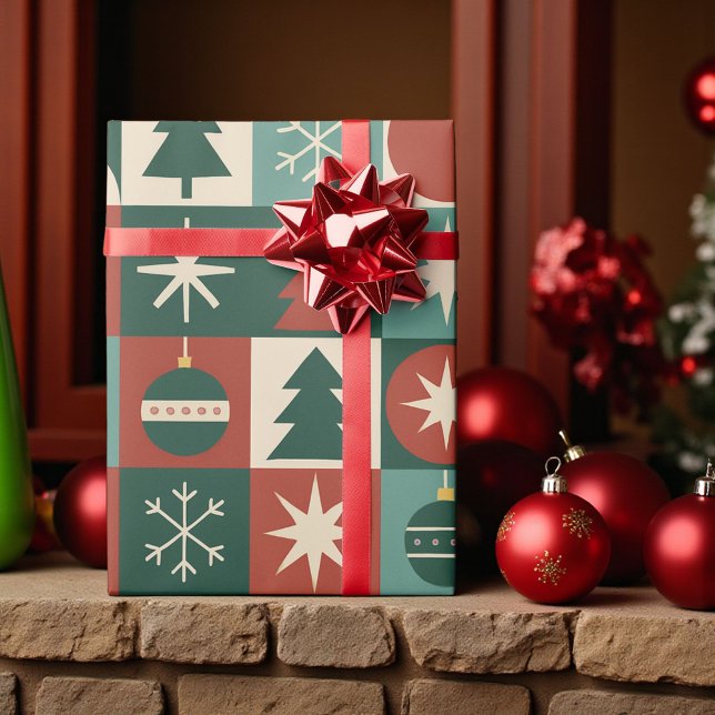 Papel De Presente Padrão Verificado de Feriado Retroativo (Criador carregado)