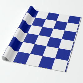 Papel De Presente Padrão Verificado Real Azul e Branco