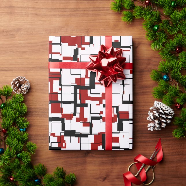 Papel De Presente Padrão Vermelho Branco Preto da Camo Digital (Presente de Natal)