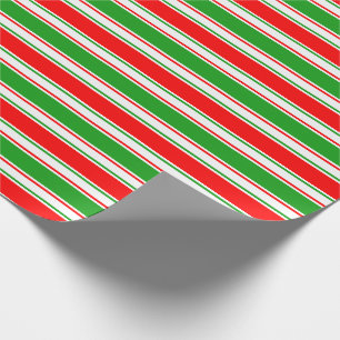 Papel De Presente Padrão vermelho, branco, verde riscado/alinhado