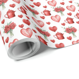 Papel De Presente padrão vermelho com coração para dia de os namorad