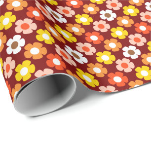 Papel De Presente Padrão Vermelho das Flores de outono de Retro