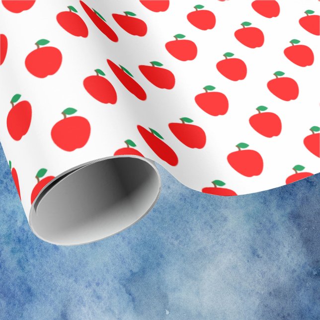 Papel De Presente Padrão Vermelho de Fruta de Maçã (A cute wrapping paper with a pattern of red apples with green leaves)