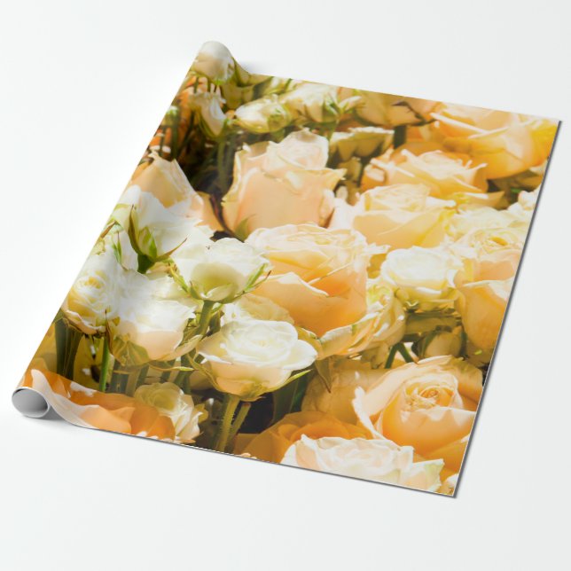 Papel De Presente Padrão vertical das rosas brancas. aniversário, tr (Desenrolado)