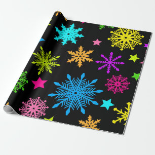 Papel De Presente Padrão Vibrant Neon Snowflake