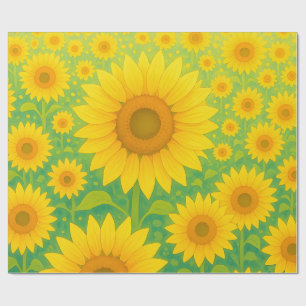 Papel De Presente Padrão Vibrante de Campo de Girassóis