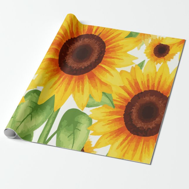 Papel De Presente Padrão Vibrante de Girassóis com Flores Amarelas Q (Desenrolado)