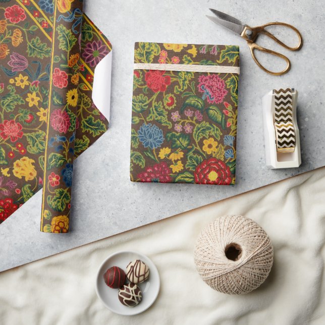 Papel De Presente Padrão Vibrante de Jardim Botânico Antigo (Artesanato)