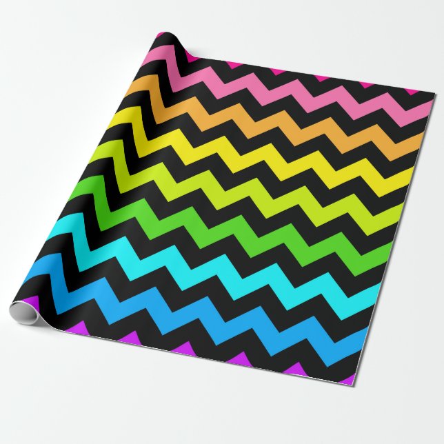 Papel De Presente Padrão Vibrante do Rainbow Chevron (Desenrolado)