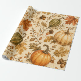 Papel De Presente Padrão Vintage de Abóbora e Cabaças de Outono