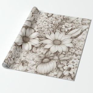 Papel De Presente Padrão Vintage Floral Sepia (5)