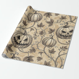 Papel De Presente Padrão Vintage Halloween Pumpkin Vine