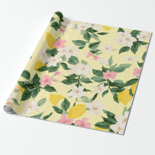 Papel De Presente Padrão Vintage Lemon & Blossom em amarelo