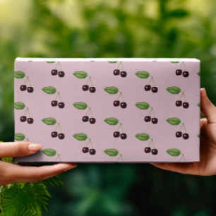 Papel De Presente Padrão Vintage Pink Dark Red Cherries