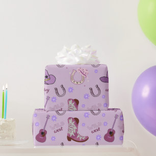 Papel De Presente Padrão Western Selvagem Cowboy Roxo 