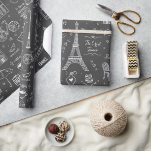 Papel De Presente Padrão Whimsical Paris Doodles