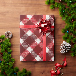 Papel De Presente Padrão Xadrez Algodão Casa de Campo Vermelho Cláss