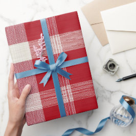 Papel De Presente Padrão Xadrez Algodão Casa de Campo Vermelho Cláss