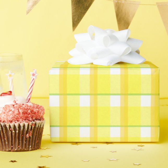 Papel De Presente Padrão Xadrez Amarelo e Laranja (Festa de aniversário)
