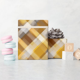 Papel De Presente Padrão Xadrez Amarelo Marrom Colheita Mel