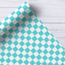 Papel De Presente Padrão Xadrez Aqua e Branco