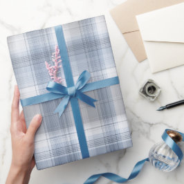 Papel De Presente Padrão Xadrez Azul Cinza Suave Névoa Costeira