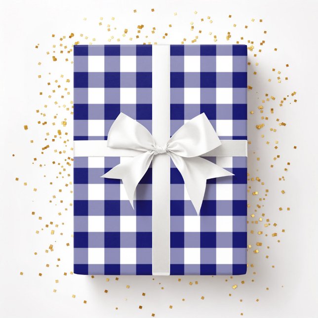 Papel De Presente Padrão Xadrez Azul e Branco Fazenda Rústica (Rustic Farmhouse Blue & White Checked Pattern Wrapping Paper)