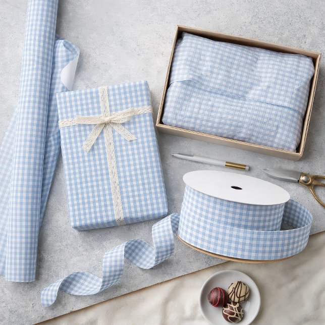 Papel De Presente Padrão Xadrez Azul Mini Airy (Mini Airy Blue Gingham Check Pattern )