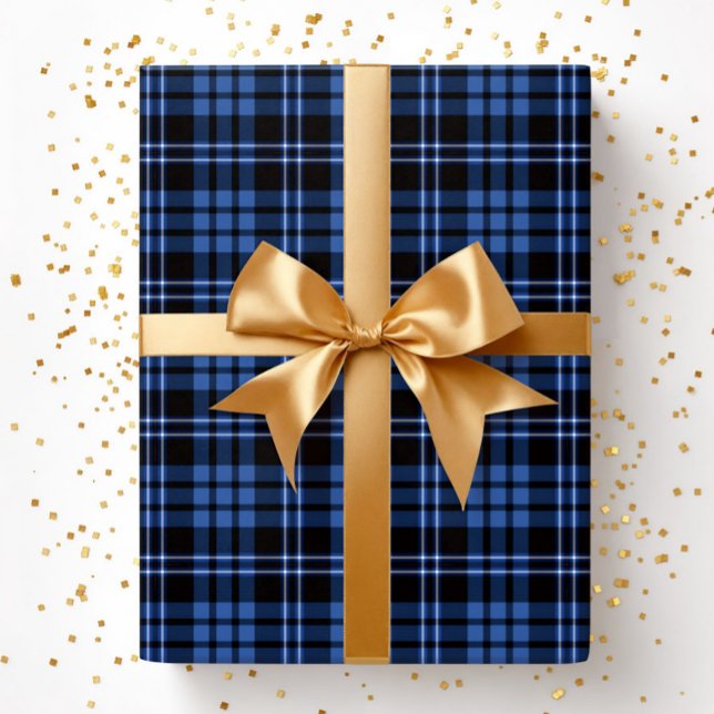 Papel De Presente Padrão Xadrez Azul Moderno (Modern Blue Plaid Pattern Wrapping Paper)