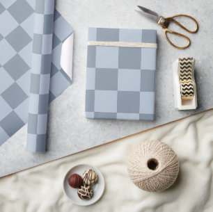 Papel De Presente Padrão Xadrez Azul Pó Minimalista