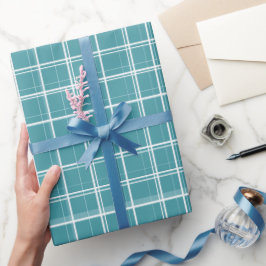 Papel De Presente Padrão Xadrez Azul-Verde Branco Moderno Limpo