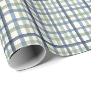 Papel De Presente Padrão Xadrez Azul Vintage Verde Sage Azul Empoe
