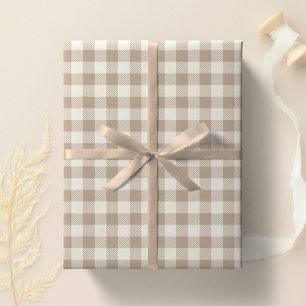 Papel De Presente Padrão Xadrez Boho Plaid Neutro