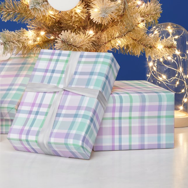 Papel De Presente Padrão Xadrez Branco com Grade Suave em Lavanda Me (Feriados)