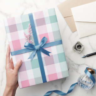 Papel De Presente Padrão Xadrez Branco Gingham Rosa Pastel Macio Ver
