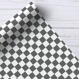 Papel De Presente Padrão Xadrez Cinza Escuro e Branco
