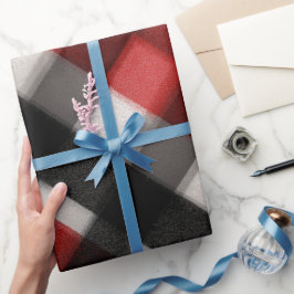 Papel De Presente Padrão Xadrez Cinza Preto Vermelho Aconchegante