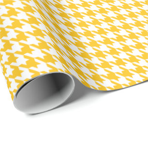 Papel De Presente Padrão Xadrez Clássico Amarelo e Branco