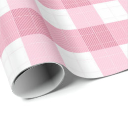 Papel De Presente Padrão Xadrez Clássico Rosa e Branco