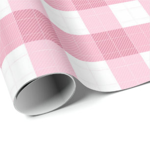 Papel De Presente Padrão Xadrez Clássico Rosa e Branco