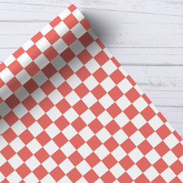 Papel De Presente Padrão Xadrez Coral e Branco