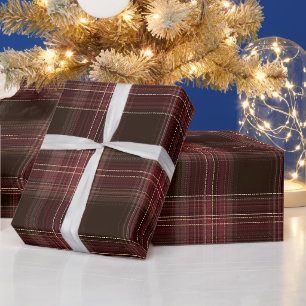 Papel De Presente Padrão Xadrez de Argila Outono Marrom Borgonha Que