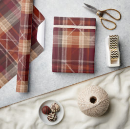 Papel De Presente Padrão Xadrez de Argila Outono Marrom Burgundy Que