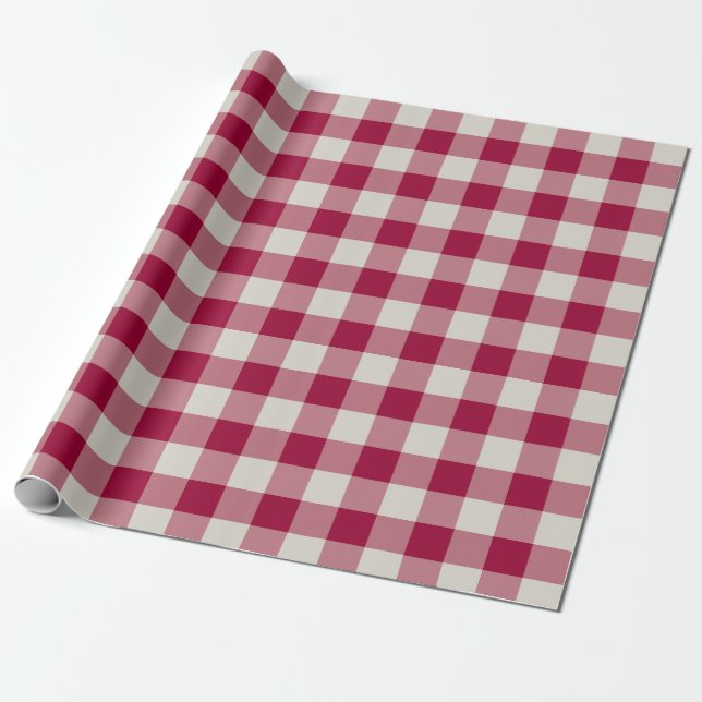 Papel De Presente Padrão Xadrez de Gingham Vermelho Cranberry  (Desenrolado)
