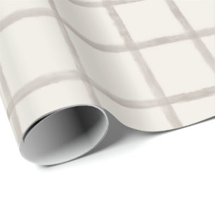 Papel De Presente Padrão Xadrez de Janela em Taupe Suave Aquarela