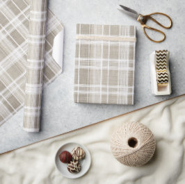 Papel De Presente Padrão Xadrez de Linho Bege Creme Neutro